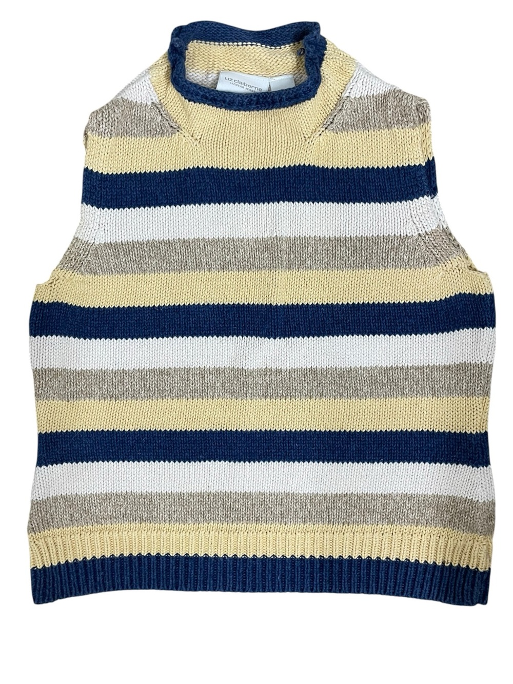 Liz Claiborne Lizwear Jeans Striped Sweater Vest Sleeveless Knit Top M